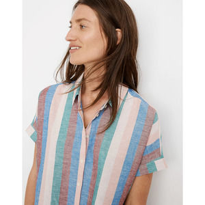 Madewell Central Shirtdress Flagstaff Stripe Sz 3X Linen Blend Tunic Shift L8751